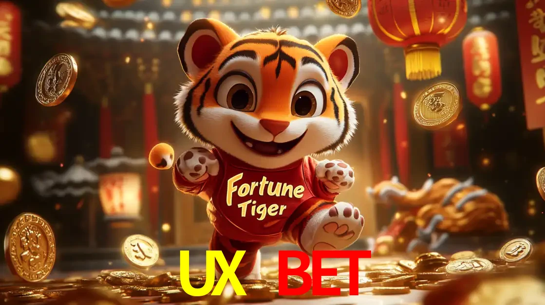 O alegre personagem do Fortune Tiger correndo sobre um caminho de moedas de ouro, simbolizando os grandes prêmios e a diversão do popular jogo de slot do UX BET.